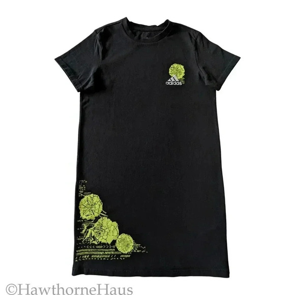 ADIDAS Logo Black T-Shirt Dress Size XS Short Sleeve Stretch - Picture 2 of 10